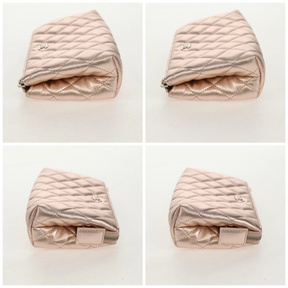 CHANEL Matelasse Pouch Lamb Skin Pink Gold CC Auth 157936M - Picture 16 of 16